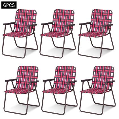 Costway 2/4/6 PCS Folding Beach Chair Camping Lawn Webbing Chair Lightweight 1 Position Red alternate image