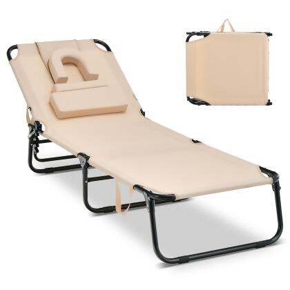 Costway Folding Chaise Lounge Chair Adjustable Outdoor Patio Beach Camping Recliner Beige\Turquoise alternate image