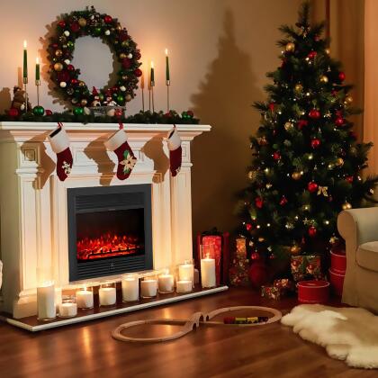 Costway 28.5" Fireplace Electric Embedded Insert Heater Glass Log Flame Remote alternate image