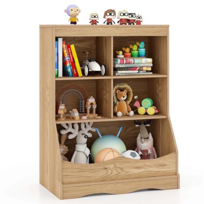 Costway 3-Tier Children's Multi-Functional Bookcase Toy Storage Bin Floor Cabinet Gray/White/Natural alternate image