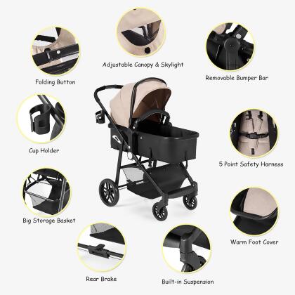Costway Foldable Baby Stroller 2 in1 Newborn Infant Travel Buggy Pushchair Coffee alternate image