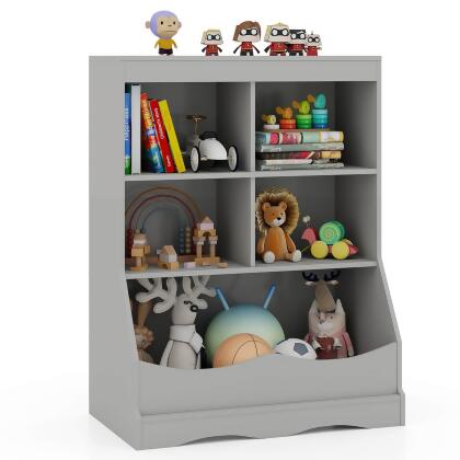 Costway 3-Tier Children's Multi-Functional Bookcase Toy Storage Bin Floor Cabinet Gray/White/Natural alternate image