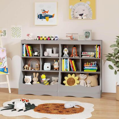Costway 3-Tier Children's Multi-Functional Bookcase Toy Storage Bin Floor Cabinet Gray/White/Natural alternate image