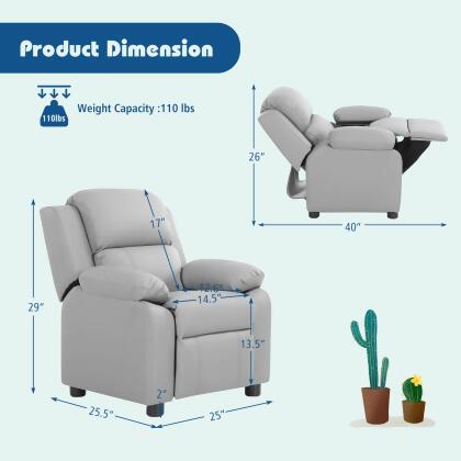 Costway Kids Sofa Deluxe Padded Armchair Recliner Headrest w/ Storage Arms alternate image