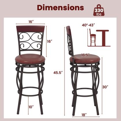 Costway Set of 2 Vintage Bar Stools 30" Swivel Padded Seat Bistro Dining Kitchen Pub Chair alternate image