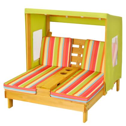 Costway Kids Double Chaise Lounge Patio Lounge Chair with Cup Holders & Awning Blue/Colorful/Brown alternate image