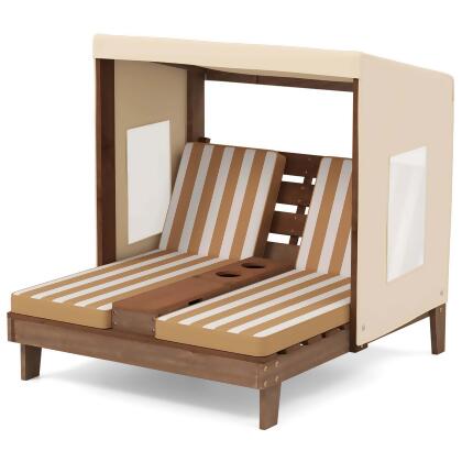 Costway Kids Double Chaise Lounge Patio Lounge Chair with Cup Holders & Awning Blue/Colorful/Brown alternate image
