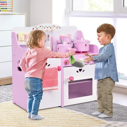 Costway Kids Wooden Play Set Kitchen Toy Strawberry Pretend Cooking Playset Toddler alternate image