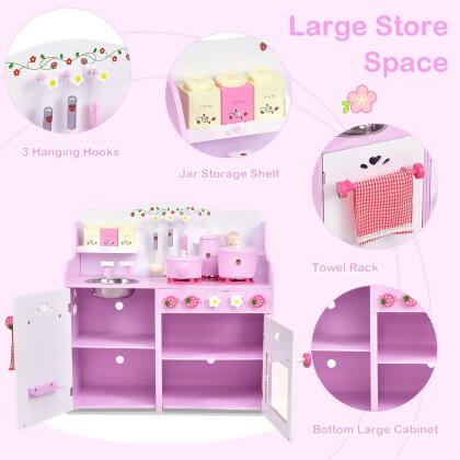 Costway Kids Wooden Play Set Kitchen Toy Strawberry Pretend Cooking Playset Toddler alternate image