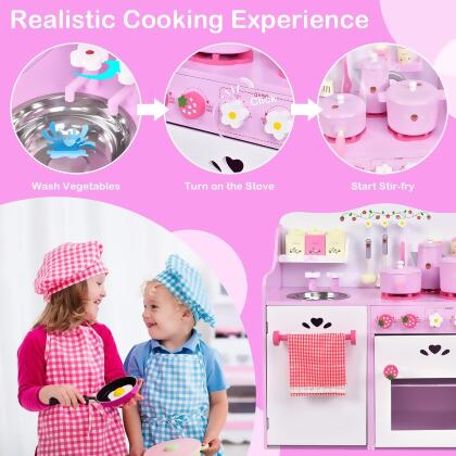 Costway Kids Wooden Play Set Kitchen Toy Strawberry Pretend Cooking Playset Toddler alternate image