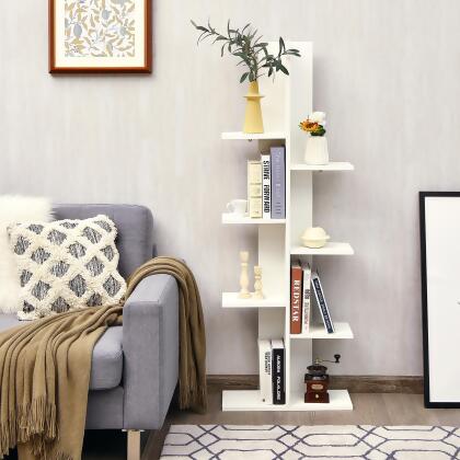 Costway 8-shelf Bookcase Freestanding Tree shelf Display Storage Stand Black\White alternate image