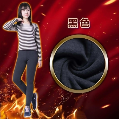 5B2F五餅二魚吸濕發熱保溫褲（刷毛）-黑色 , XL 