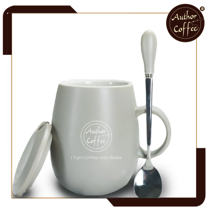 灰色_創意手工陶瓷咖啡杯_帶蓋和勺_400ML Creative Ceramic Coffee Cup (Gray) 