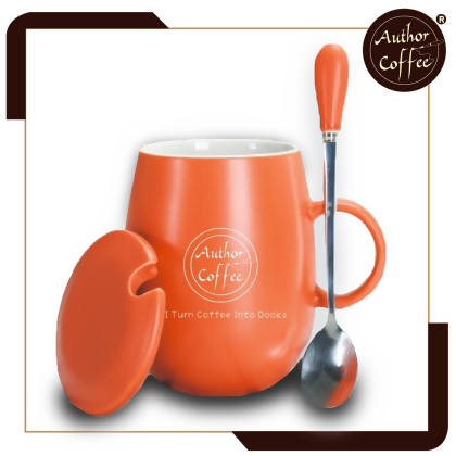 橘色_創意手工陶瓷咖啡杯_帶蓋和勺_400ML Creative Ceramic Coffee Cup (Orange) 