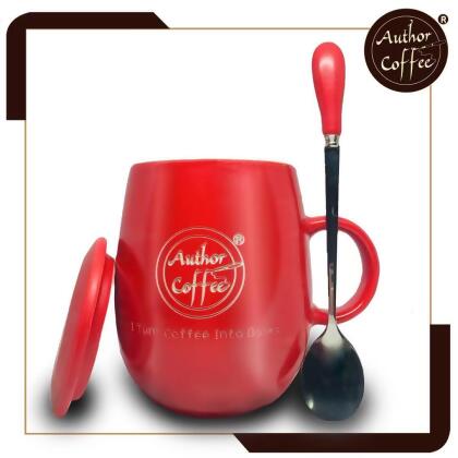 紅色_創意手工陶瓷咖啡杯_帶蓋和勺_400ML Creative Ceramic Coffee Cup (Red) 