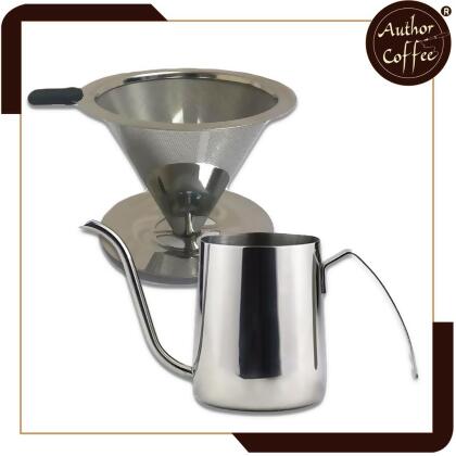 Author Coffee - 40%OFF︱優惠期間限定【欲購從速】數量有限︱免濾紙︱{雙層} ︱滴漏式︱不銹鋼︱手衝咖啡過濾器/咖啡壺過濾杯+長嘴手沖咖啡壼250mL 