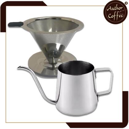 Author Coffee - 40%OFF︱優惠期間限定【欲購從速】數量有限︱免濾紙︱{雙層} ︱滴漏式︱不銹鋼︱手衝咖啡過濾器/咖啡壺過濾杯+長嘴手沖咖啡壼250mL 