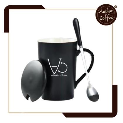 Author Coffee - 設計師之選｜限量版｜陶瓷杯(黑色)｜咖啡杯｜送蓋和勺400ml _Gift禮品 | Birthday生日禮物 | Mother‘s 母親節| Christmas 聖誕節 
