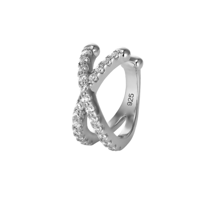 Closeup of Layered LUNA - X Pave Ear Cuff in silver 
