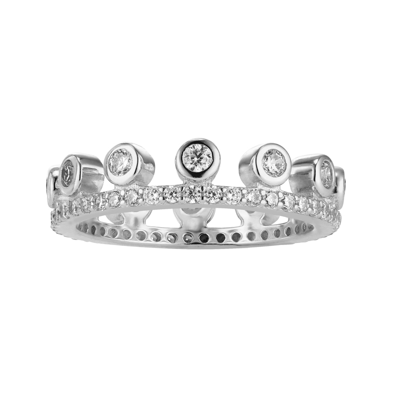 Closeup of Layered PRIYA Crown Ring in silver, viewed straight-on 