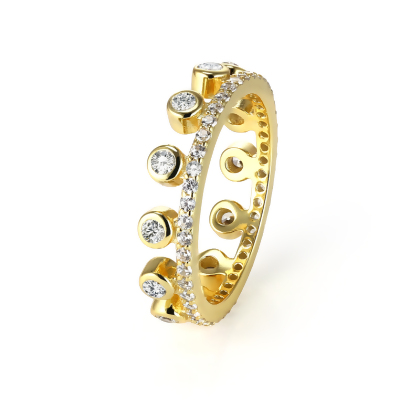 Closeup of Layered PRIYA Crown Ring in gold, standing on side