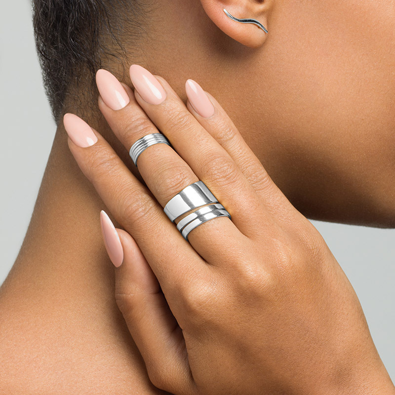 Model wearing Layered LAYLA Wide Modern Ring in silver