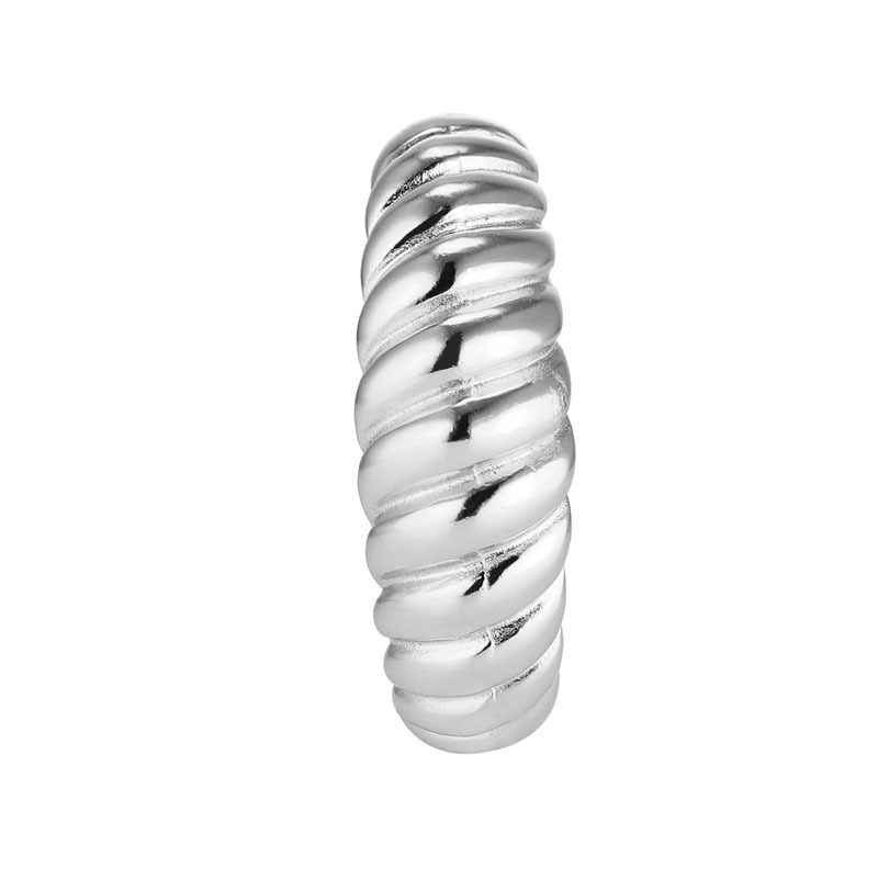 Closeup of Layered MIA - Twisted Dome Ring, in silver, straight-on view