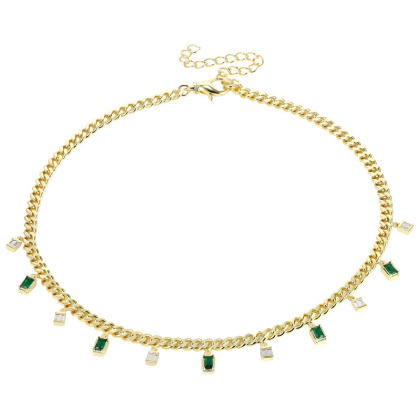 Layered SERENA - Baguette Drop Link Necklace, in gold with clear and green gems