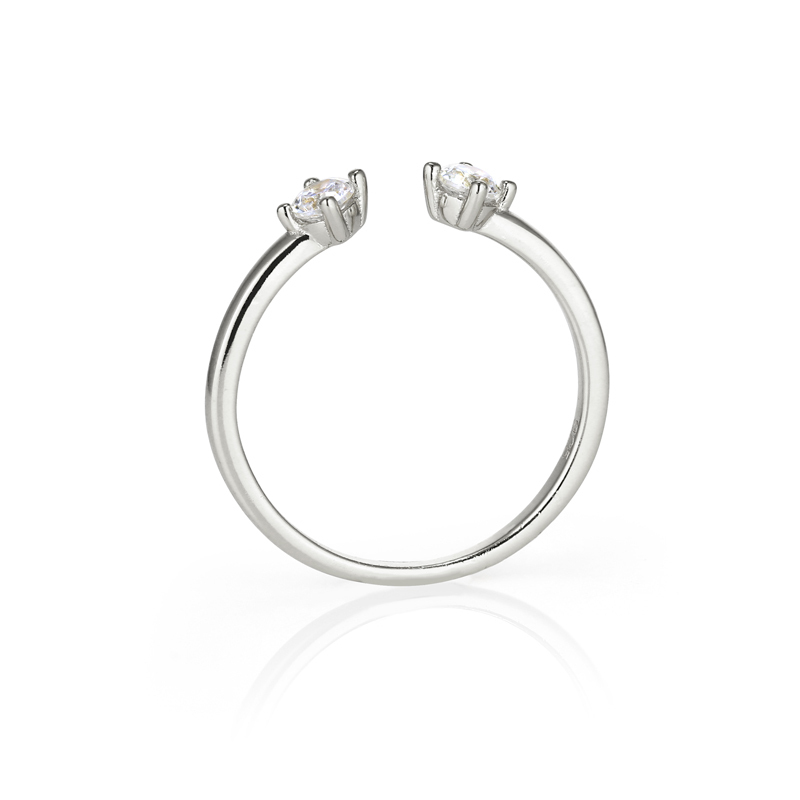  Layered Nicole - Double Solitaire Ring in silver, side view