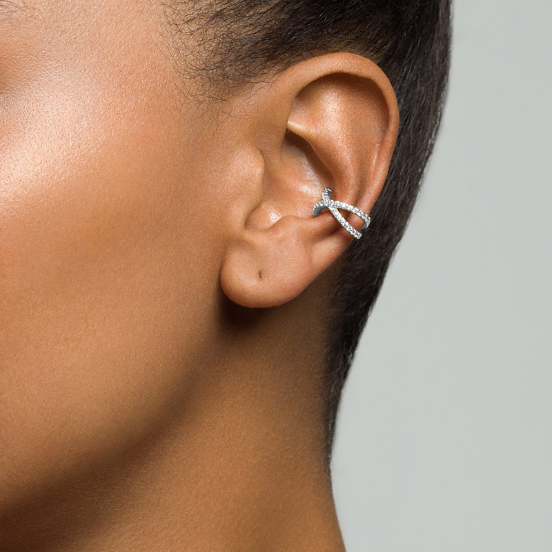 LUNA - X Pave Ear Cuff on model with short hair