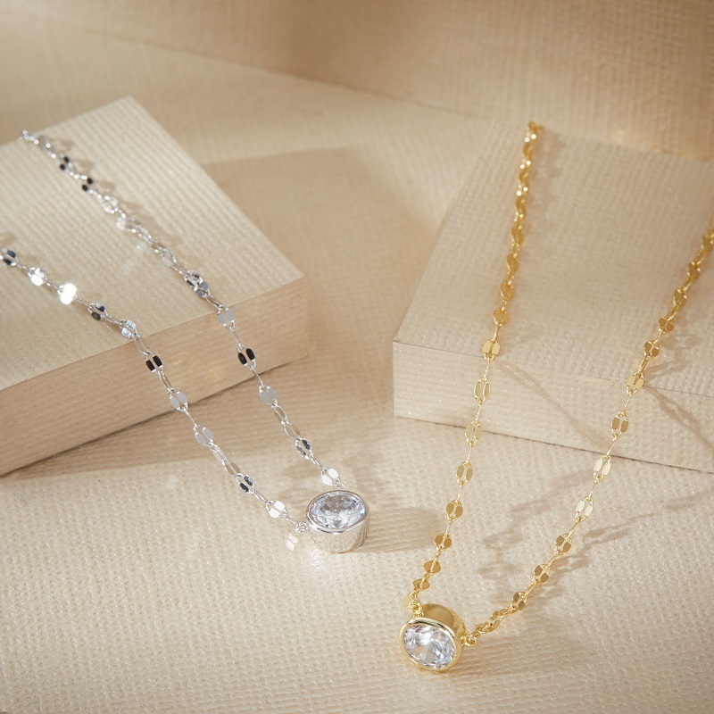 Two Layered KATIE - Textured Solitaire Necklaces, one each in gold and silver