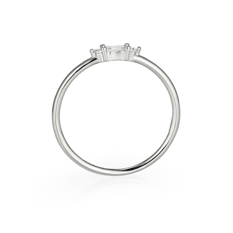  Layered Bella - Dainty Baguette Ring in silver, edge view 