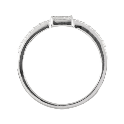 Closeup of Layered CELIA - Baguette Ring With Sparkle in silver, edge view