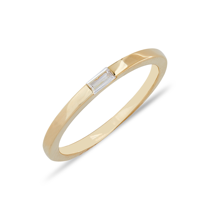 Closeup of Layered Nikki - Modern Baguette Ring in gold, angled view