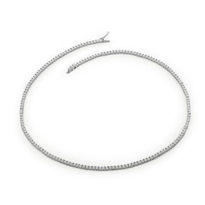 Closeup of jeweled Layered Hailey - Round Cut Tennis Necklace, in Silver