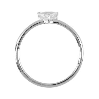 Closeup of Layered Naomi - Sleek Trillion Ring in silver with clear gem, edge view