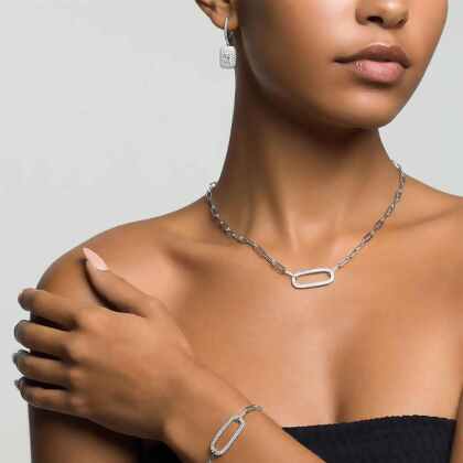 MARIA - Paperclip Necklace With Pave Oval Link alternate image