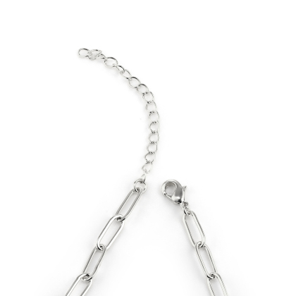 Close up of Layered Claw Clasp in silver for Layered MARIA Paperclip Bracelet With Pave Oval Link