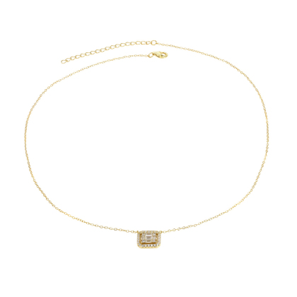 Layered KEEGAN Illusion Halo Baguette Necklace in gold