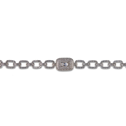 Closeup of Layered Loren - Pave Square Radiant Cut Link Necklace in silver