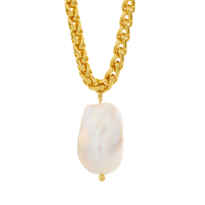 PERLA &ndash; Freshwater Pearl Pendant Wheat Chain Necklace alternate image