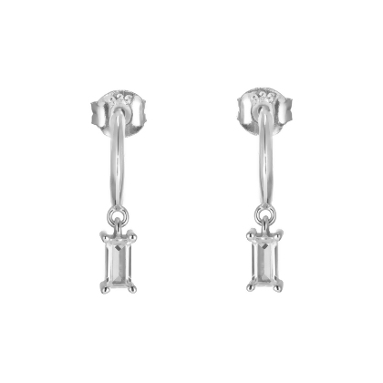 Layered INA - Baguette Hoop Earrings shown in silver with clear gems
