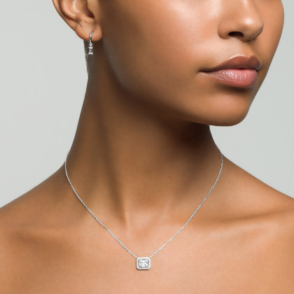Model wearing Layered INA - Baguette Hoop Earrings with Keegan necklace