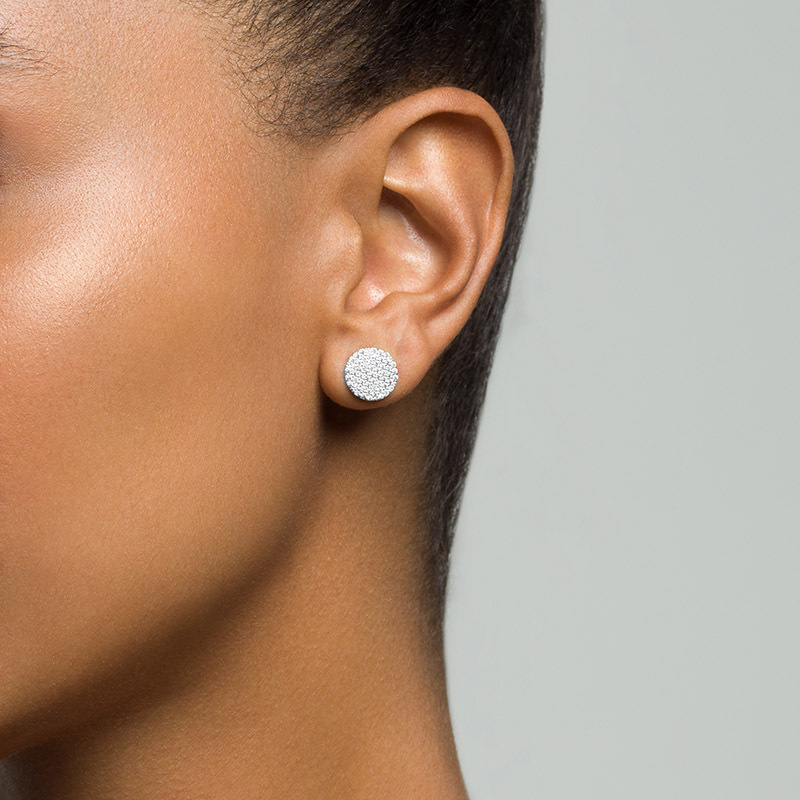 Model wearing Layered JASMINE Pave Studs in silver