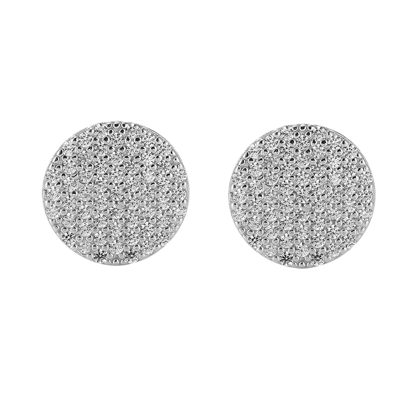 Closeup of Layered JASMINE Pave Studs in silver, front view
