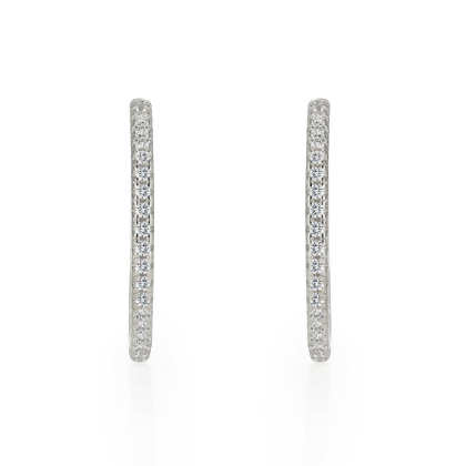 Closeup of Layered Sophie - Pave CZ Hoop Earrings in silver