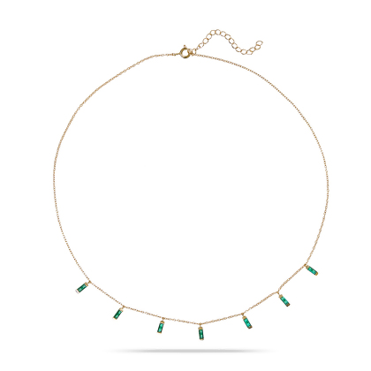 Layered CARYN - Emerald Green Baguette Drop Necklace, straight view