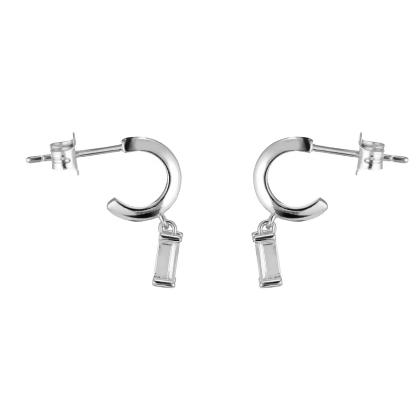 Layered INA Baguette Hoop Earrings in silver with clear gems, side view