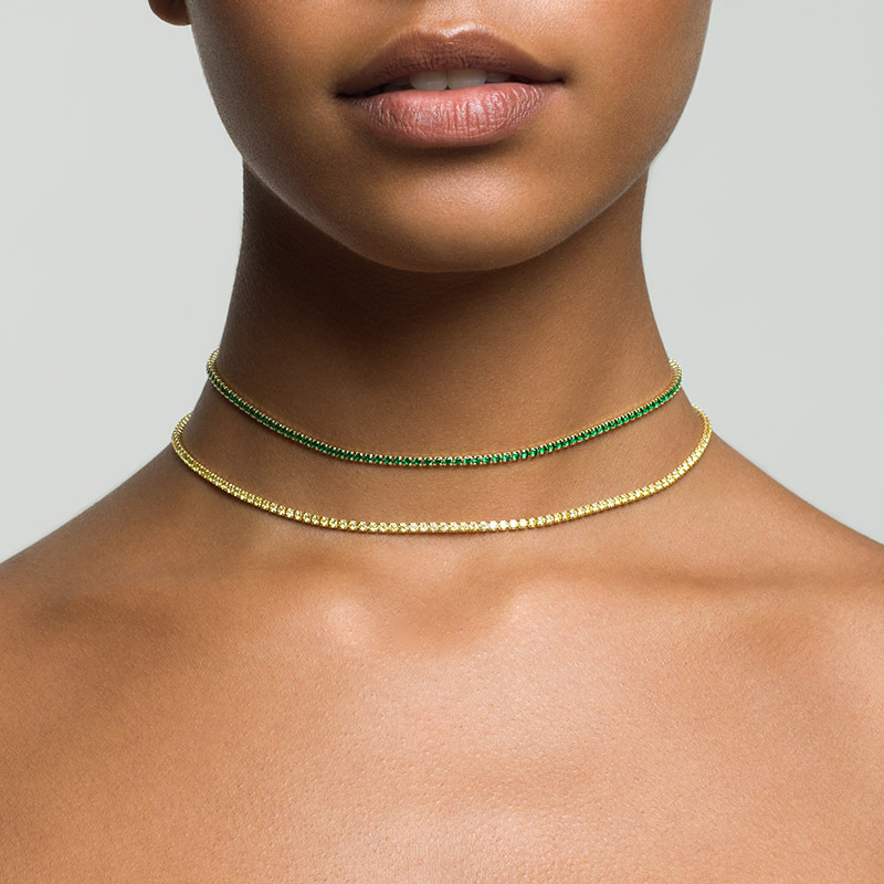 Two Layered SIERRA - Round Cut Tennis Chokers, gold, with yellow gems and clear gems