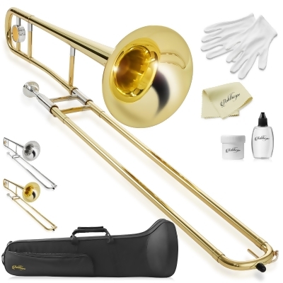 Ashthorpe Bb Tenor Slide Trombone - Includes Case, Mouthpiece, Gloves, Cleaning Cloth, Slide Grease 